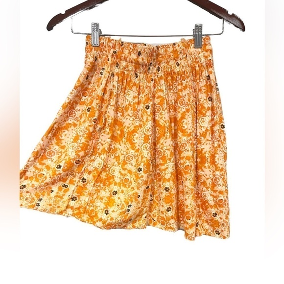 Free People All Over Print Raw Hem Slanted Mini Skirt Size Extra Small Drawstrin - Picture 1 of 5